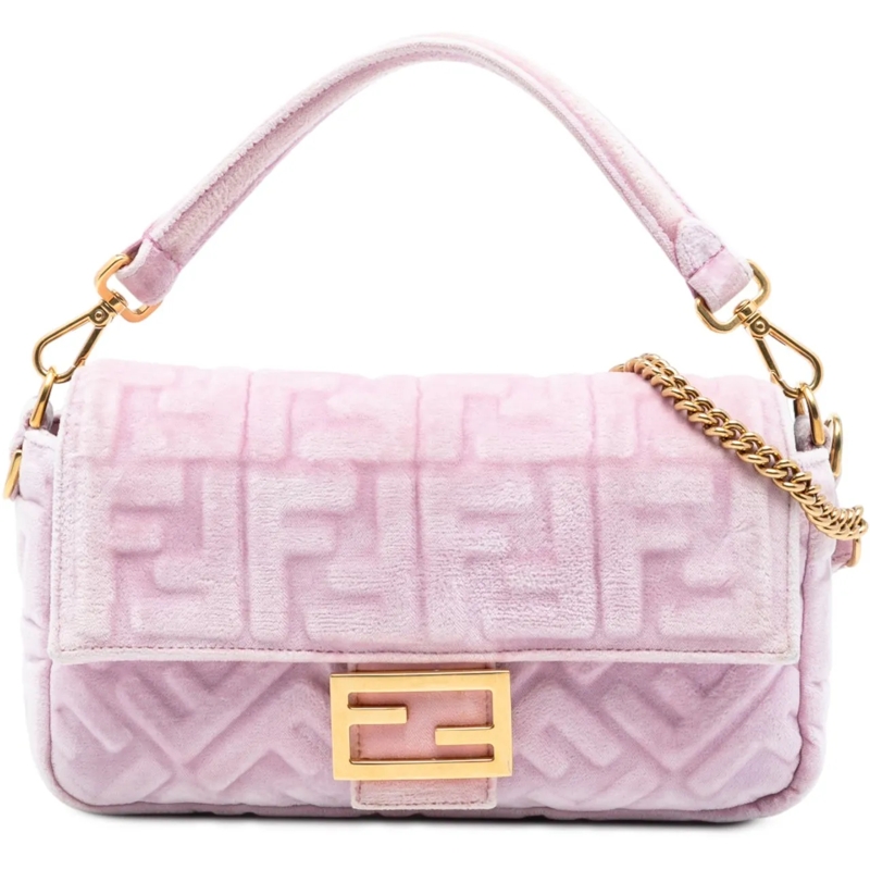Fendi Schultertasche Zucca Embossed Velvet Baguette Satchel rose