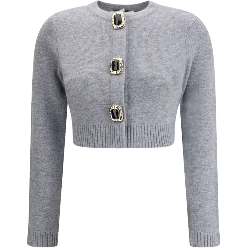 Self Portrait  Cropped Gray Sweater With Decorative Buttons Grey