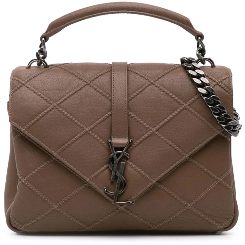 Saint Laurent Sac à bandoulière 2017 Medium Quilted Diamond Calfskin Monogram Coll braun