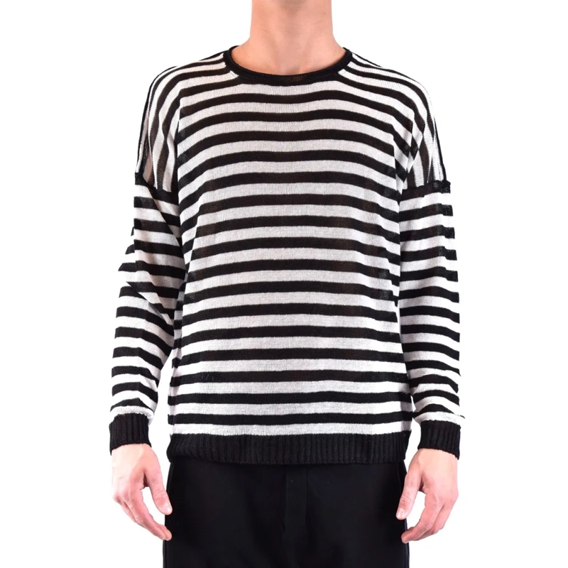 Isabel Benenato Trui Horizontal Stripe Linen Knitwear With Relaxed Fit Black