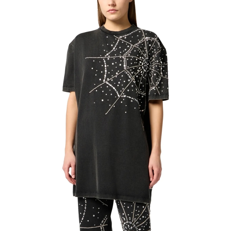 Philipp Plein Midikleid T-Shirt Dress Spiderweb Strass schwarz(Image 3)