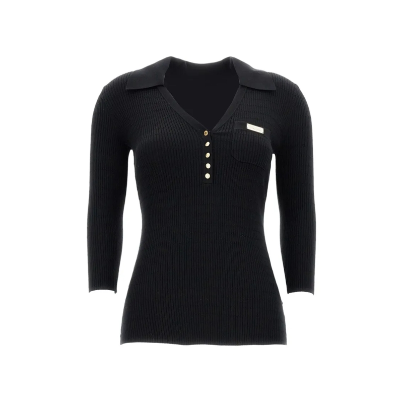 Elisabetta Franchi Trui Wide V-Neck Ribbed Sweater Neutrals