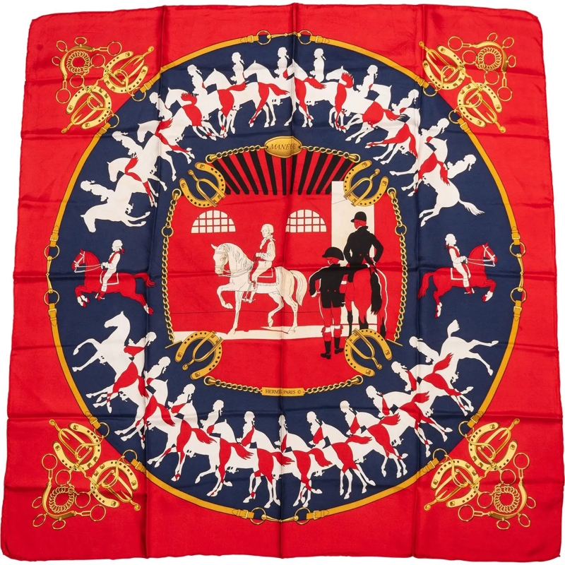 Hermès Wollschal Hermes Classic "MANeGE" Silk Carre 90 Scarf Tuch rot