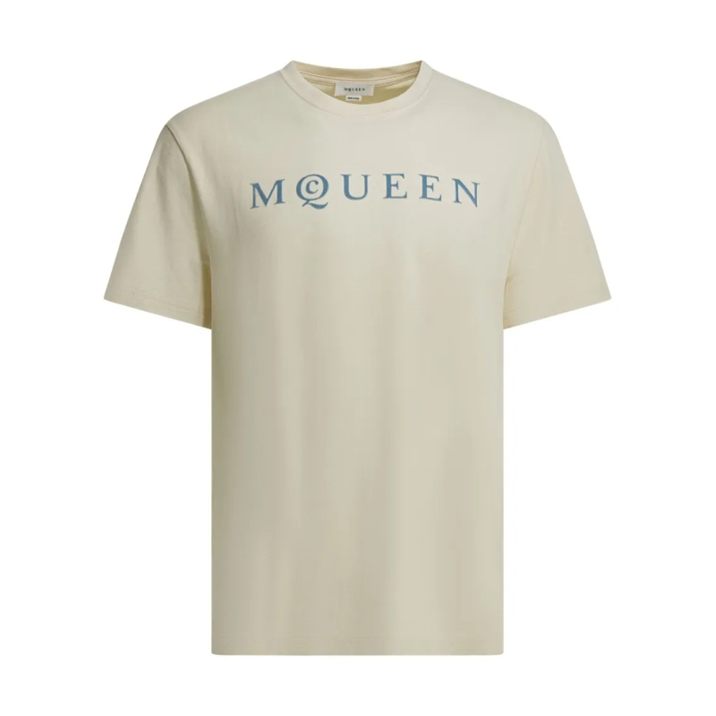Alexander McQueen T-shirt Relaxed Fit Crew Neck T-Shirt With Contrasting Log Neutrals