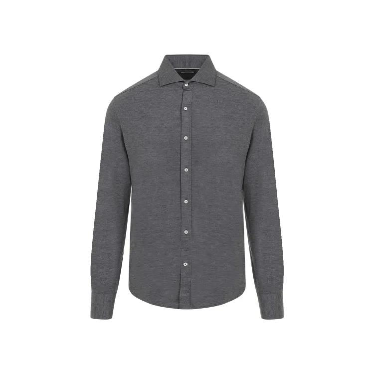 Brunello Cucinelli - Dark Grey Silk Jersey Shirt - Größe M - grau