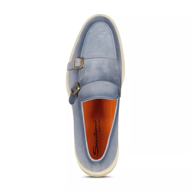 Santoni Schnürschuhe Doppel-Monkstraps aus Veloursleder Hellblau(Image 8)