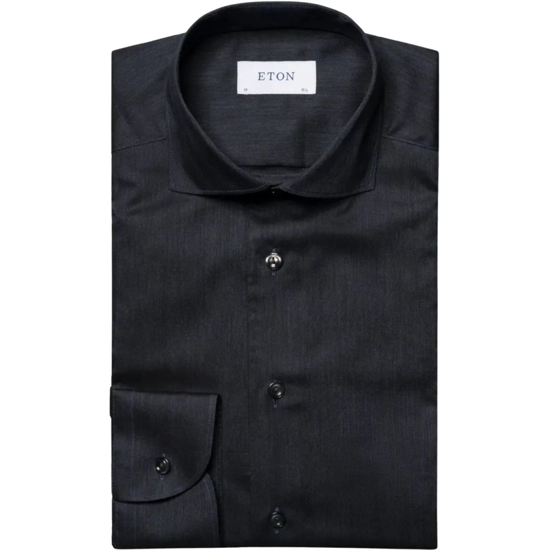 Eton  Eton Herringbone Wrinkle Free Flannel Shirt Lange  blau