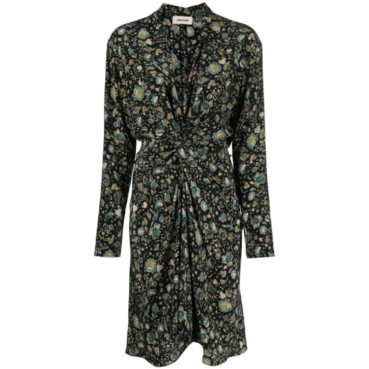 Zadig Voltaire Rozo Floral Print Silk Dress Black Mini Kleider
