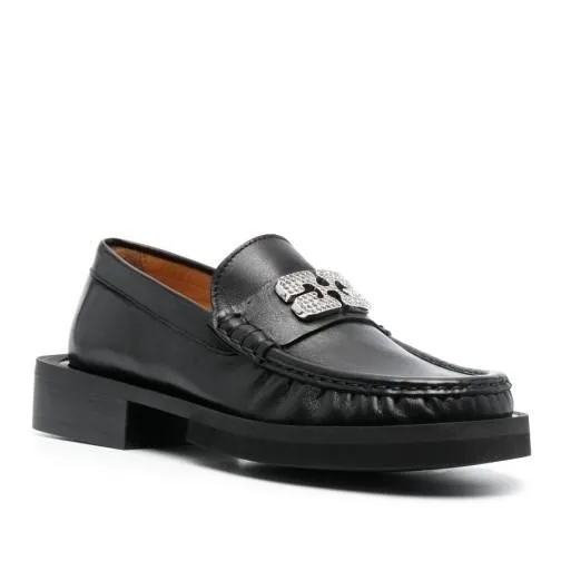 GANNI 30Mm Logo-Plaque Loafers Black Mocassin