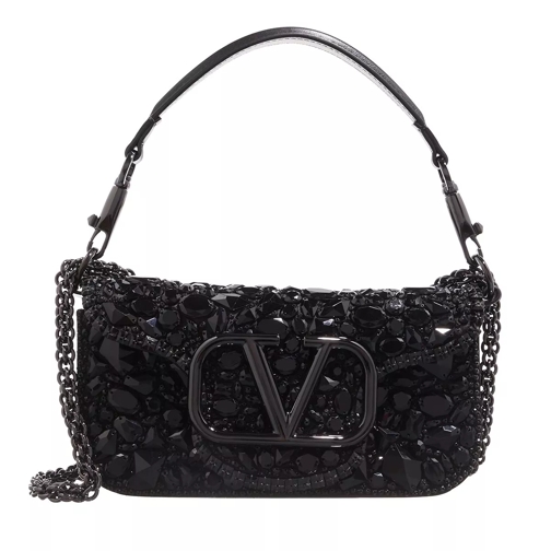 Valentino Garavani Small Logo Shoulder Bag With Crystals Black Crossbody Bag