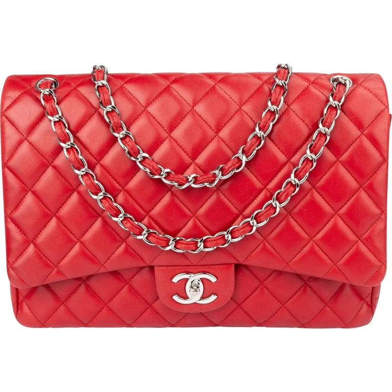 Chanel Sac à bandoulière Chanel Quilted Lambskin Palladium Maxi Double Flap rot