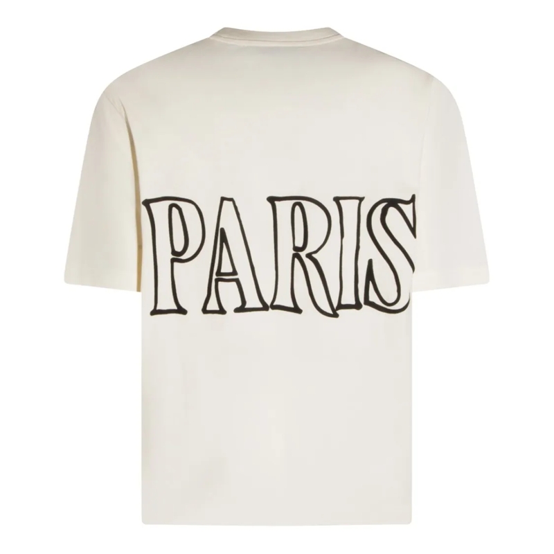AMI Paris T-Shirt Off White Cotton T-Shirt With Double Logo Neutrals(Image 4)