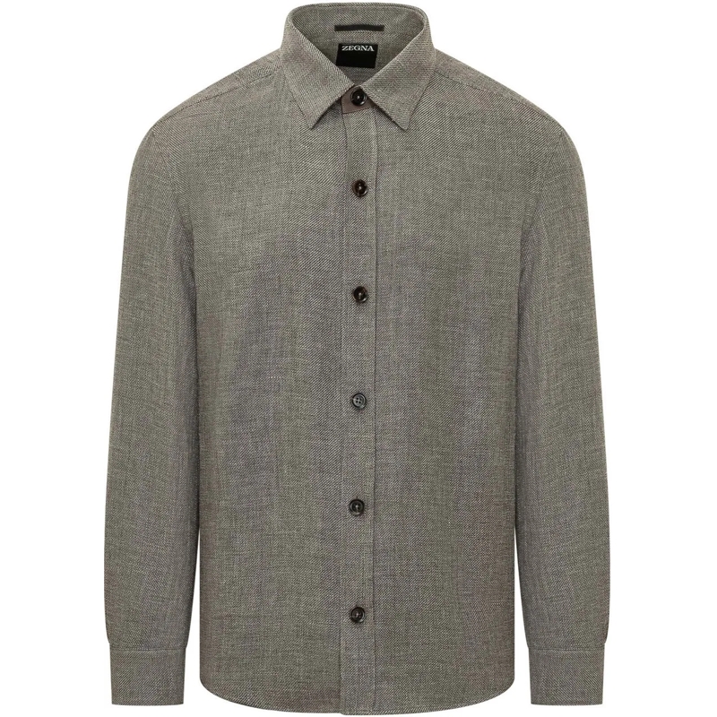 Zegna Haut décontracté Camicia Overshirt a Maniche Lunghe con Bottoni taupe