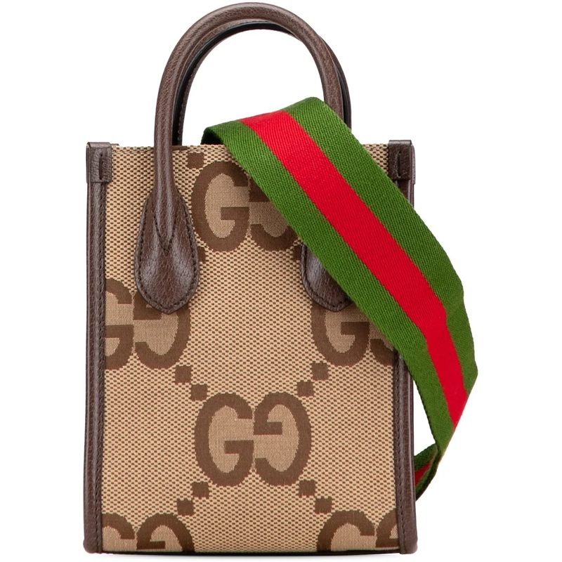 Gucci Schultertasche Mini Jumbo GG Canvas Web Satchel braun
