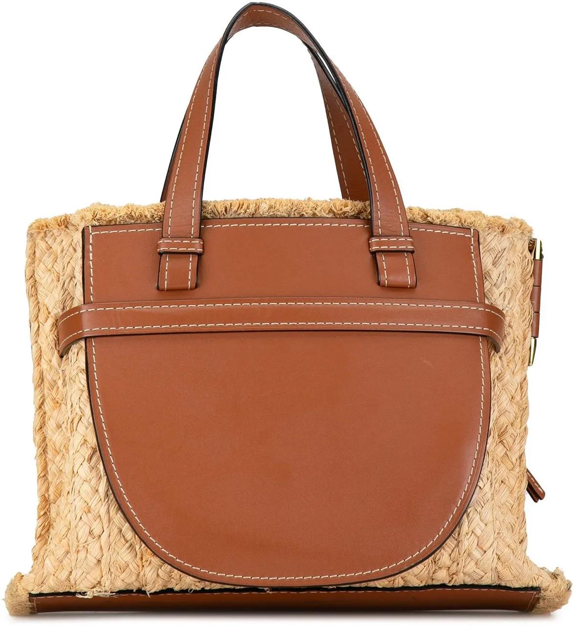 Loewe Totes & shoppers Small Raffia and Leather Gate Top Handle Bag in bruin