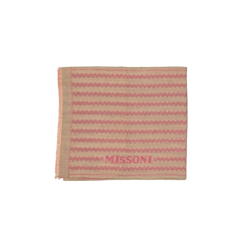 Missoni Écharpe légère Fringe Finish Wool Scarf With Zigzag Pattern Brown