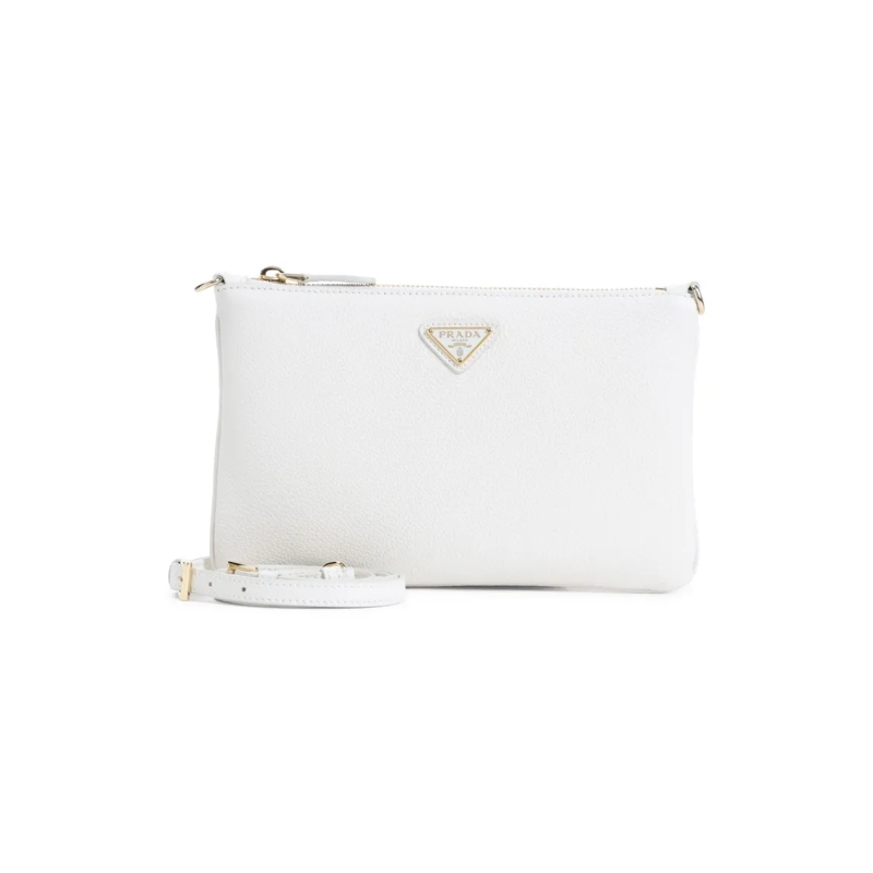 Prada Clutch Textured Calf Leather Clutch With Zip Closure White