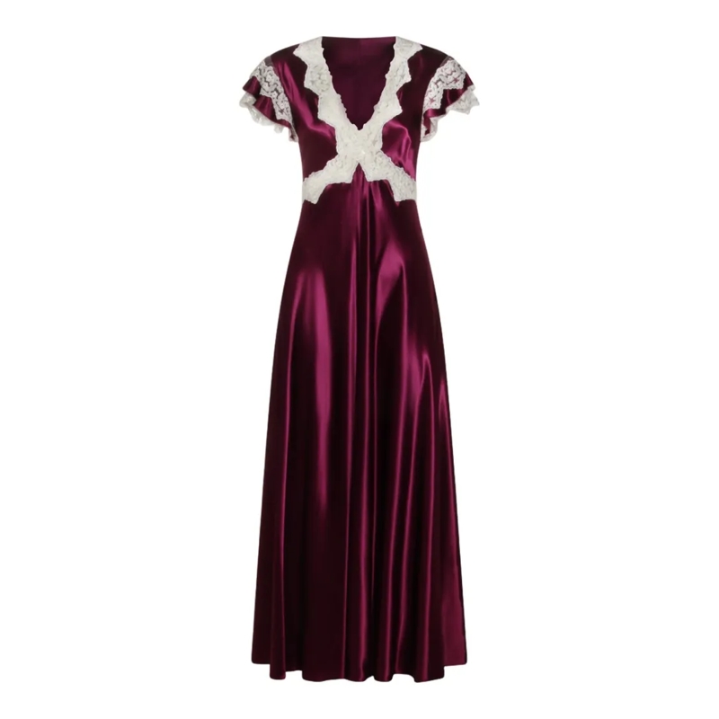 Alberta Ferretti  Maxi Dress In Deep Purple Satin Black