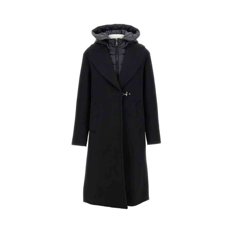 Fay  Long Wool Coat With Nylon Hood Black