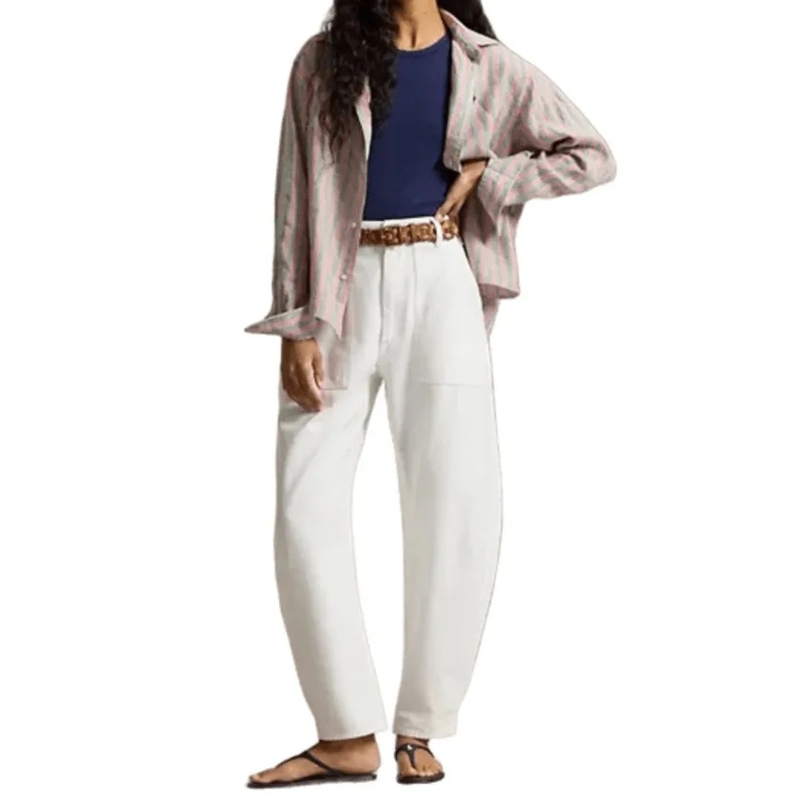 Polo Ralph Lauren Hemd Breezy Boxy-Fit Linen Shirt With Striped Design Pink(Image 5)