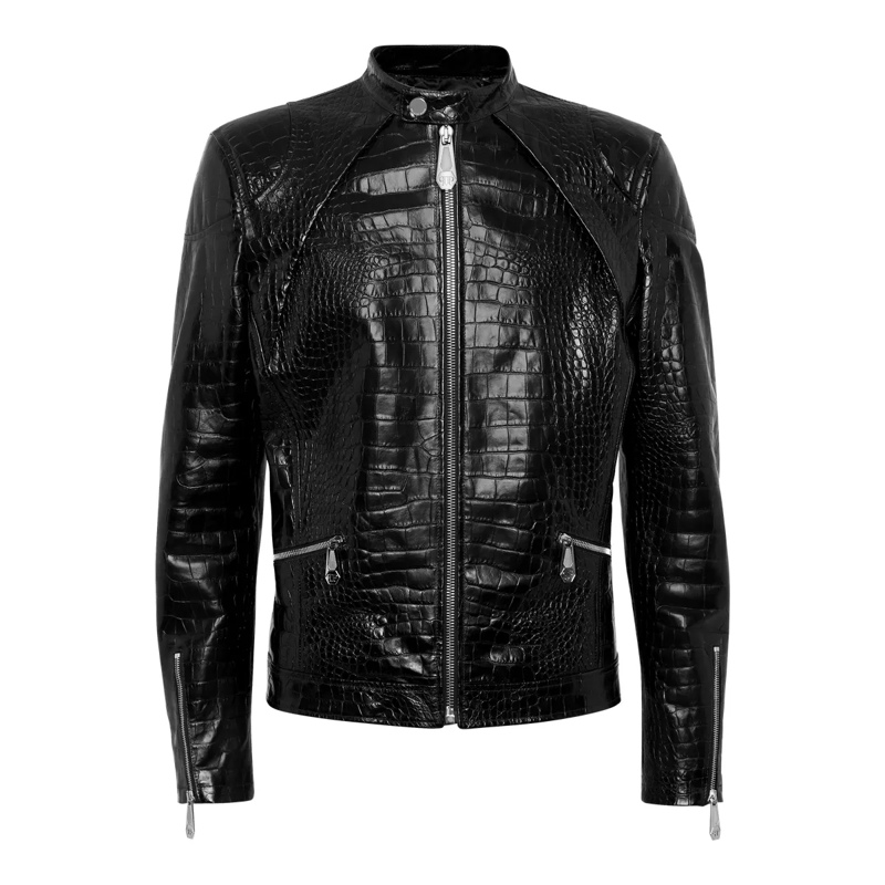Philipp Plein Lederjacke Lederjacke mit Krokodilprägung schwarz