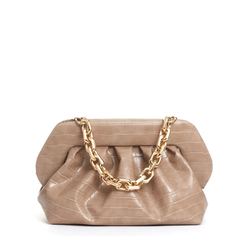 Themoirè Clutch Beige Crocodile Print Clutch Brown