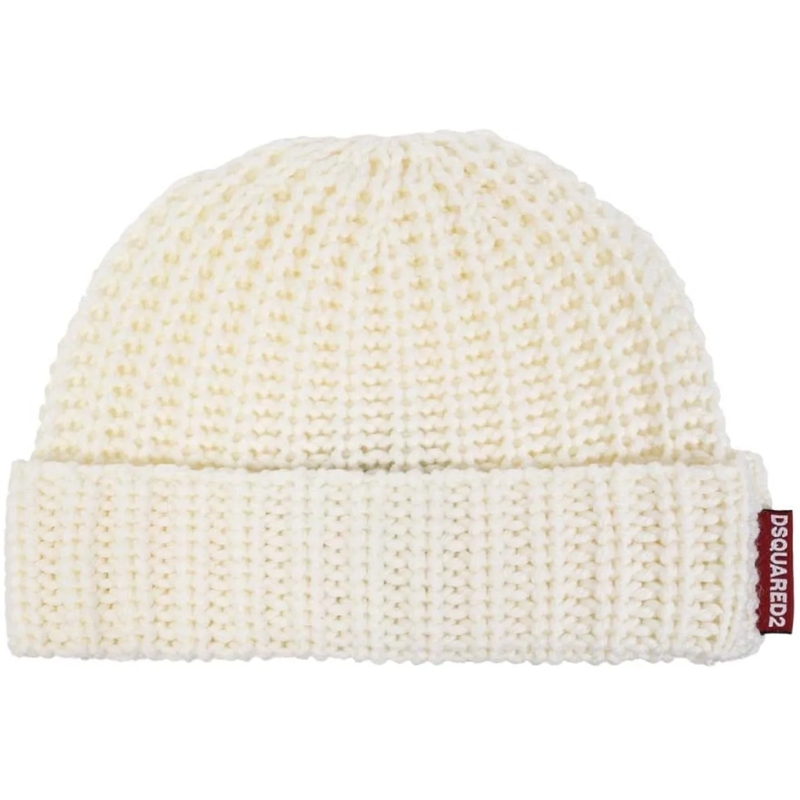 Dsquared2  Logo Tag Knit Wool Beanie weiß