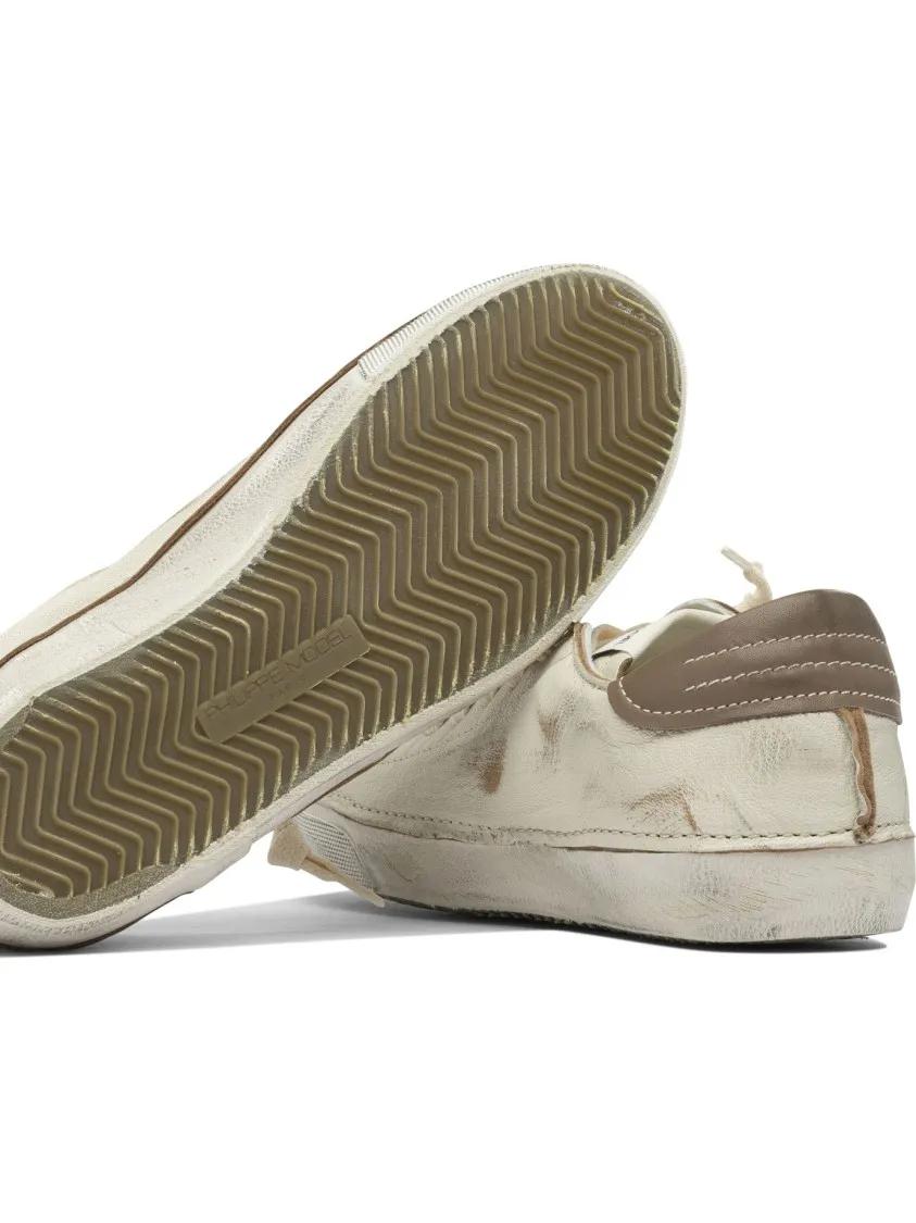 Thumbnail - Philippe Model Low-Top Sneaker - Distressed Off-White Leather Sneakers With Brown A - Gr. 43 (EU) - in Beige - für Damen