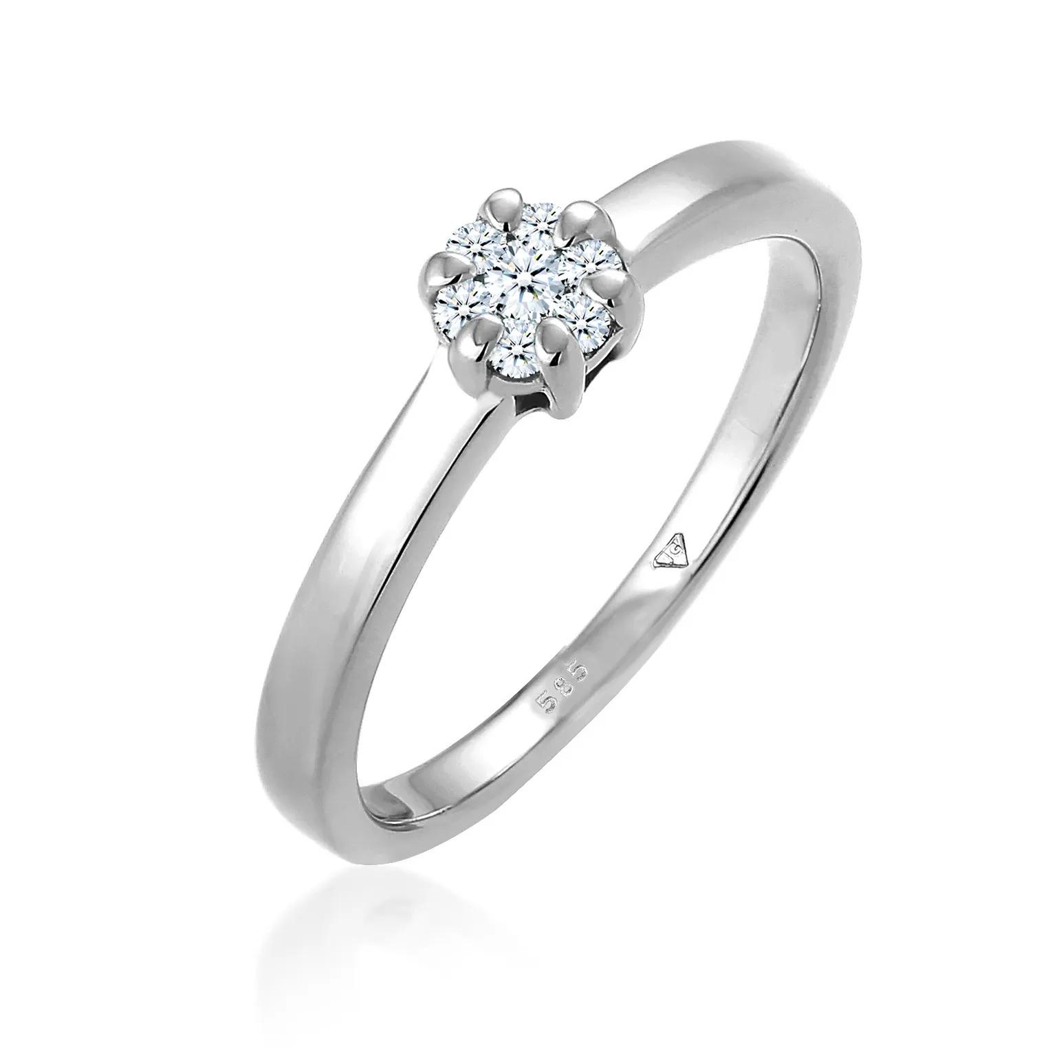 Elli Ringe - Ring Verlobung Diamant 0.12 ct. Luxuriös 585 Weißg - Gr. 52 MM - in Silber - für Damen