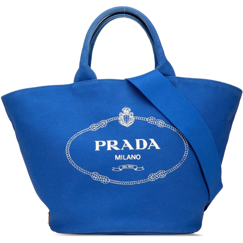 Prada Schultertasche Medium Canvas Canapa Logo Convertible Shopping Tot blau