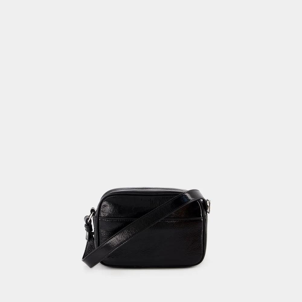 Courrèges Shoppers Reedition Camera Crossbody Leather Black in zwart