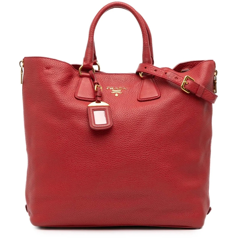 Prada Sac à bandoulière Vitello Daino Side Zip Shopper Tote rot