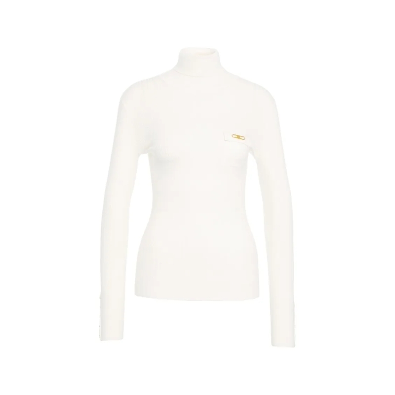 Elisabetta Franchi Trui Ribbed Turtleneck Sweater White