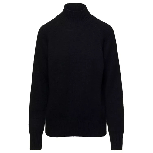 Allude Black Mockneck Sweater With Ribbed Trim In Cashmer Black 
