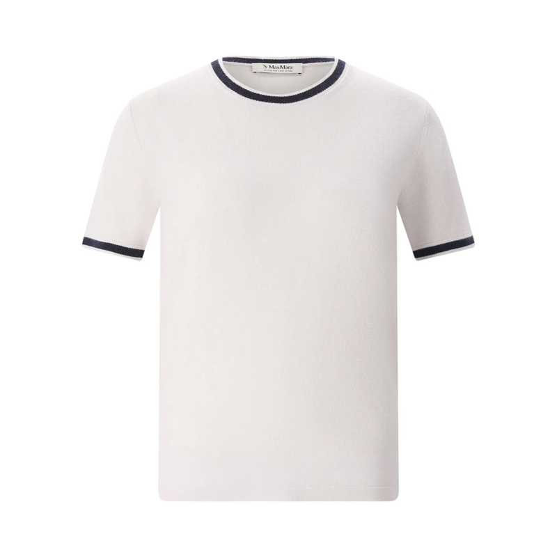 S Max Mara T-Shirt Kurzarm-Pullover aus Wolle weiß