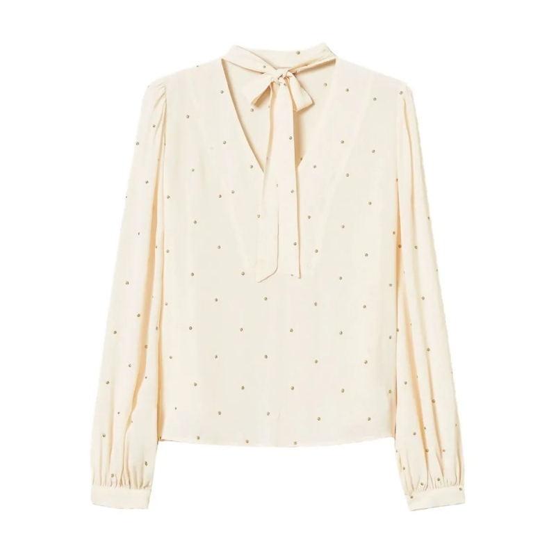 Twin-Set Blouse Multicoloured Viscose Blouse With Tie Neck Neutrals