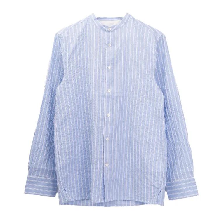 Thumbnail - Officine Generale - Band Collar Shirt With Gathered Pleats - Größe S - blau
