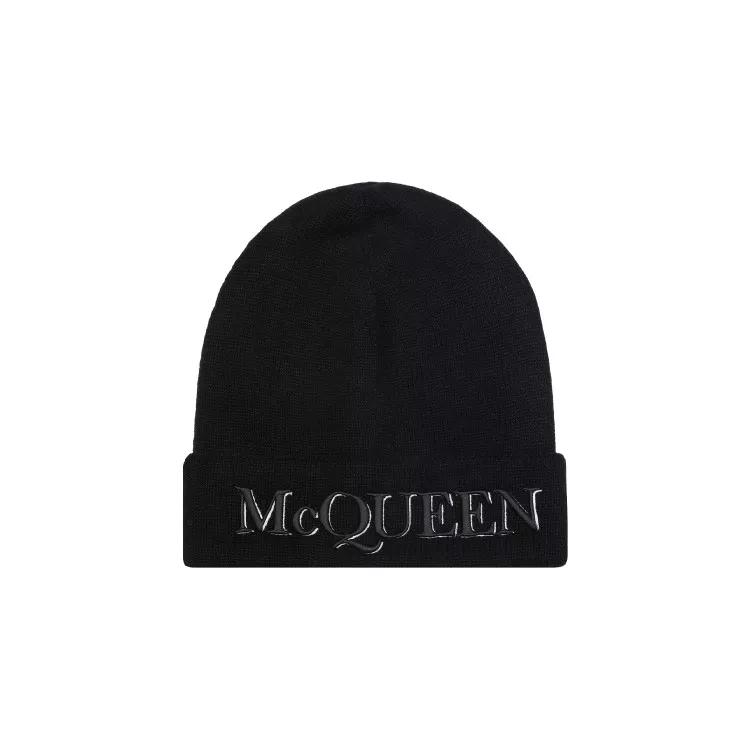 Alexander McQueen Mützen - Black Cashmere Hat With Logo - Gr. M - in Schwarz - für Damen