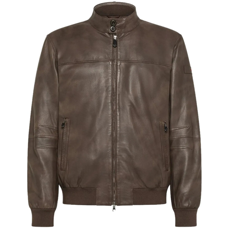 Peuterey Daunenjacke Vintage-Inspired Leather Bomber Jacket Grey