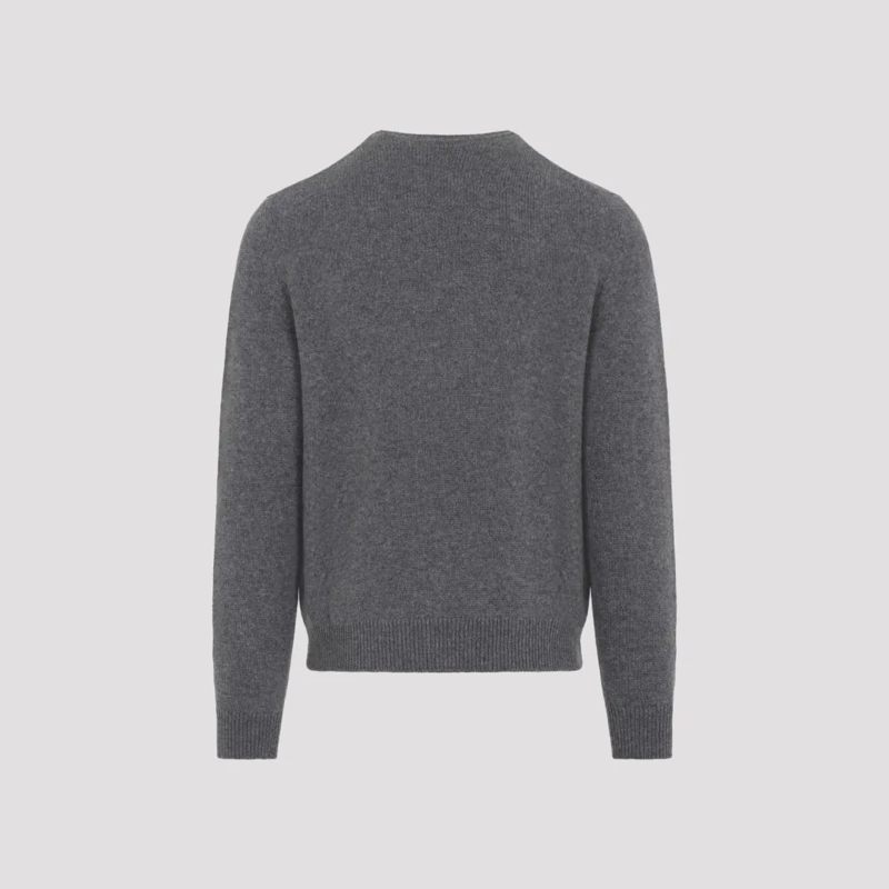 Ralph Lauren X Purple Label Pull Embroidered Cashmere Sweater With Classic Crew Nec Grey