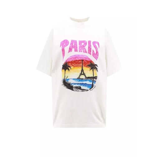 Balenciaga Cotton T-Shirt With Paris Tropical Print White 