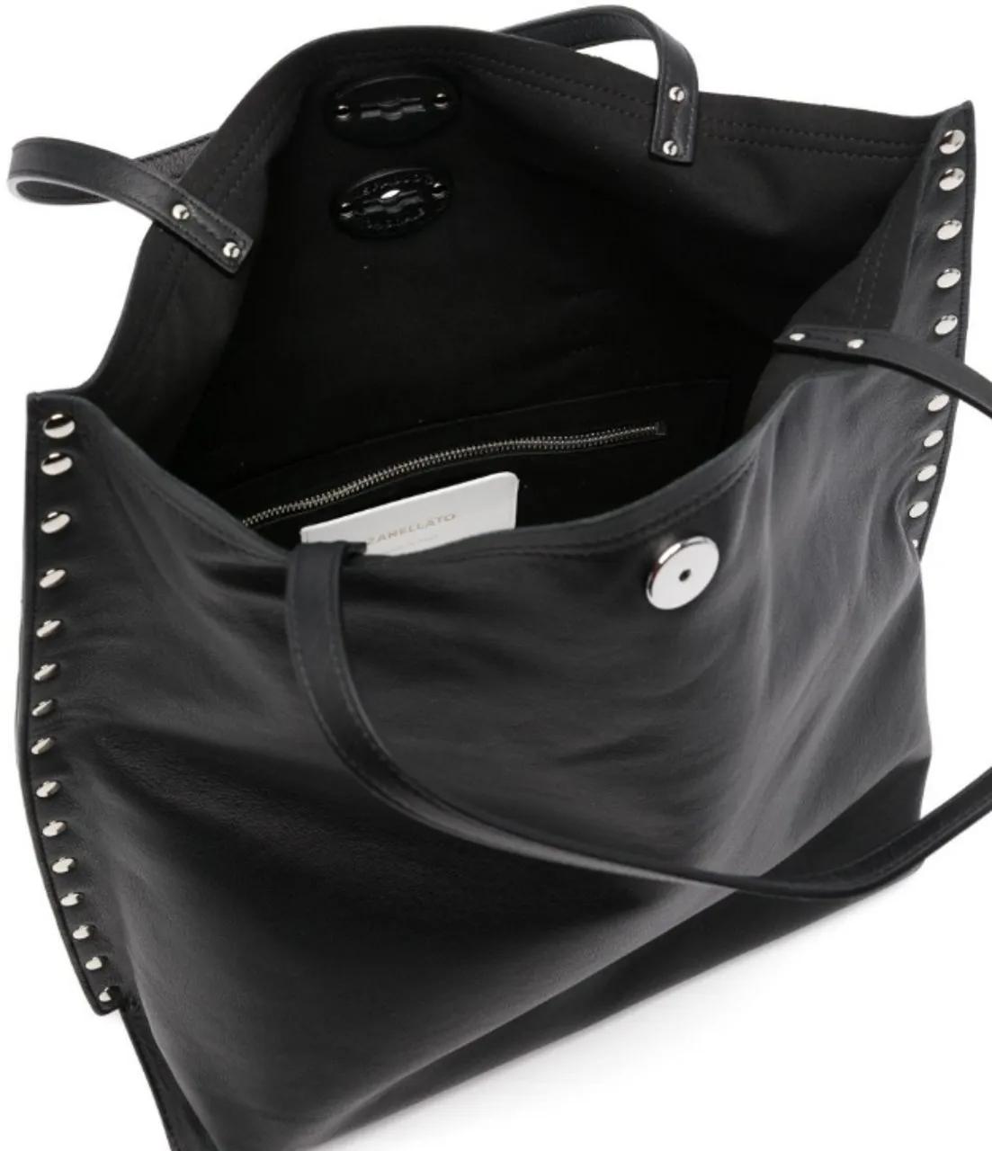 トートバッグ Zanellato Black Leather Tote Bag With Decorative Studs Zanellato Black Leather Tote Bag With Decorative Studs Black