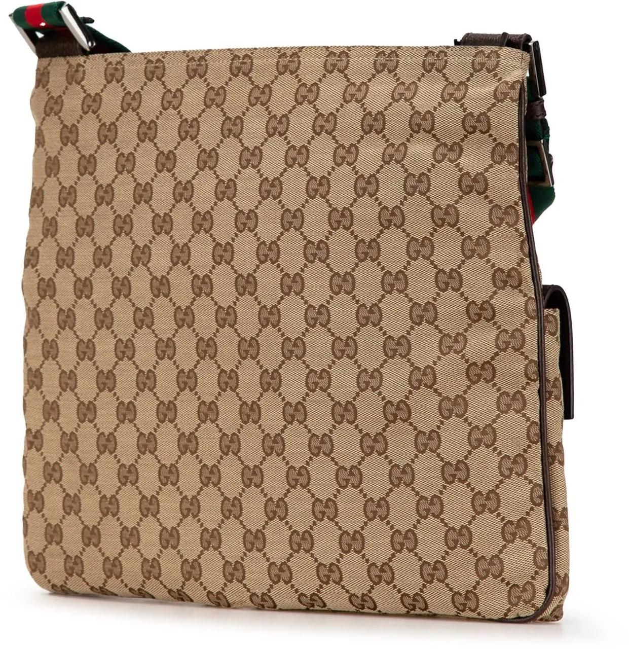 Gucci Shoppers Medium GG Canvas Web Double Pocket Crossbody in bruin