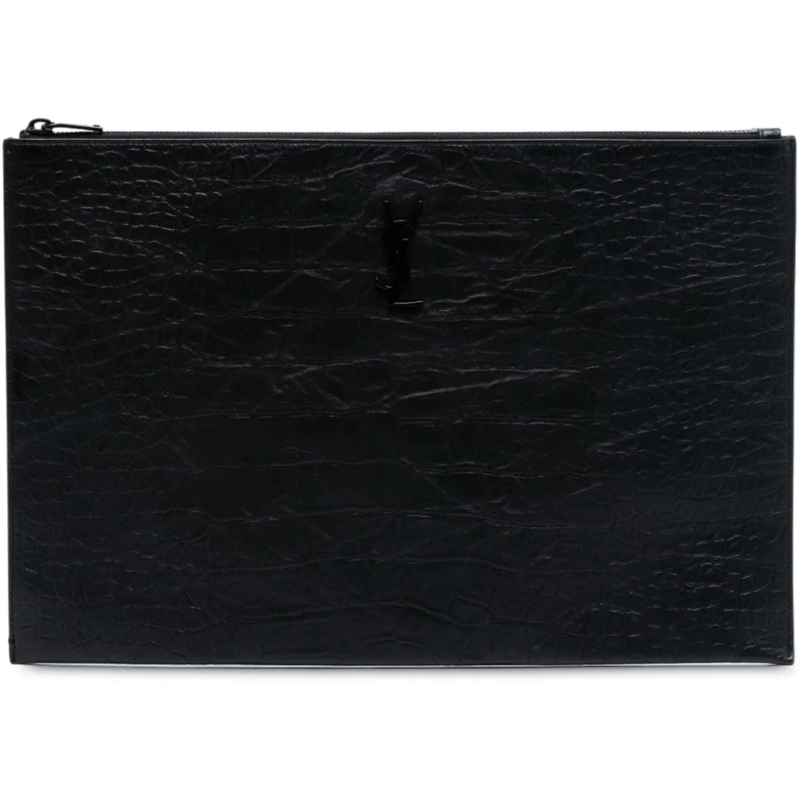 Saint Laurent Clutch Croc Embossed Leather Monogram Clutch schwarz