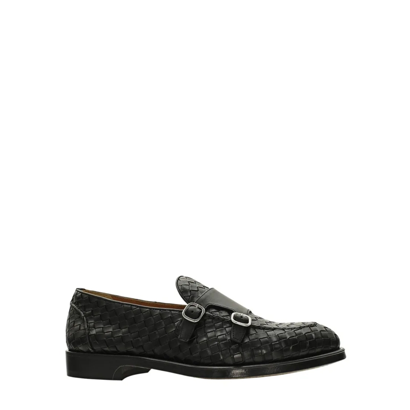 Doucal's Loafer Woven Black Calf Leather Loafers With Dual Buckle  Black