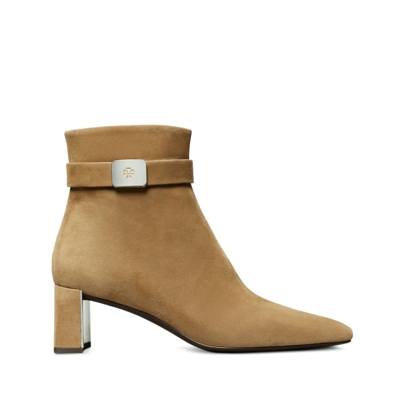 Tory Burch Stiefel Pointed Toe Suede Ankle Boots With Metallic Accent Neutrals