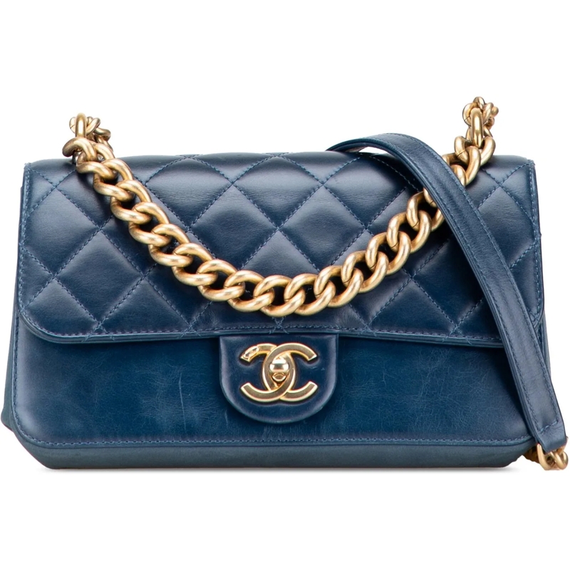 Chanel Sac à bandoulière Small Quilted Calfskin Straight Lined Flap blau