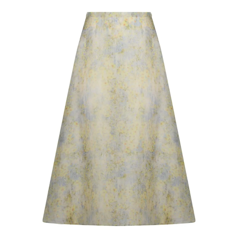 Alberta Ferretti Midirok A-Line Midi Skirt With Watercolor Floral Pattern Grey