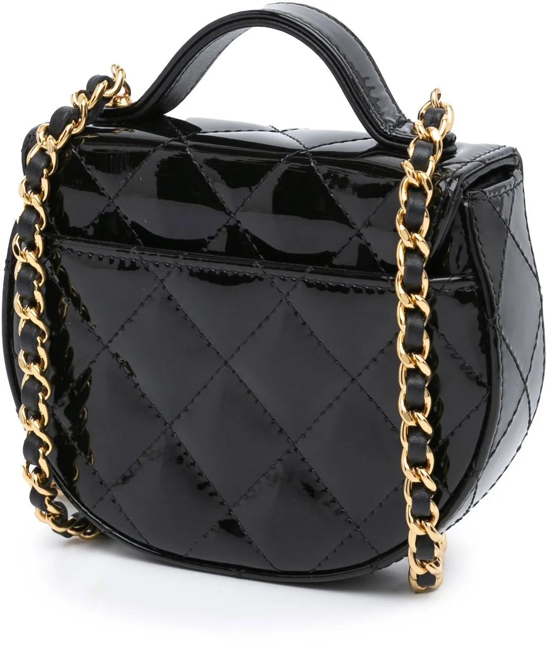 Chanel Hobo bags 2021-2024 Mini CC Quilted Patent Leather Top Handl in zwart