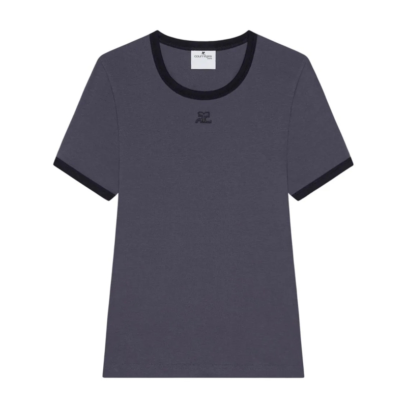 Courrèges T-Shirt Fitted Short-Sleeve Top Grey